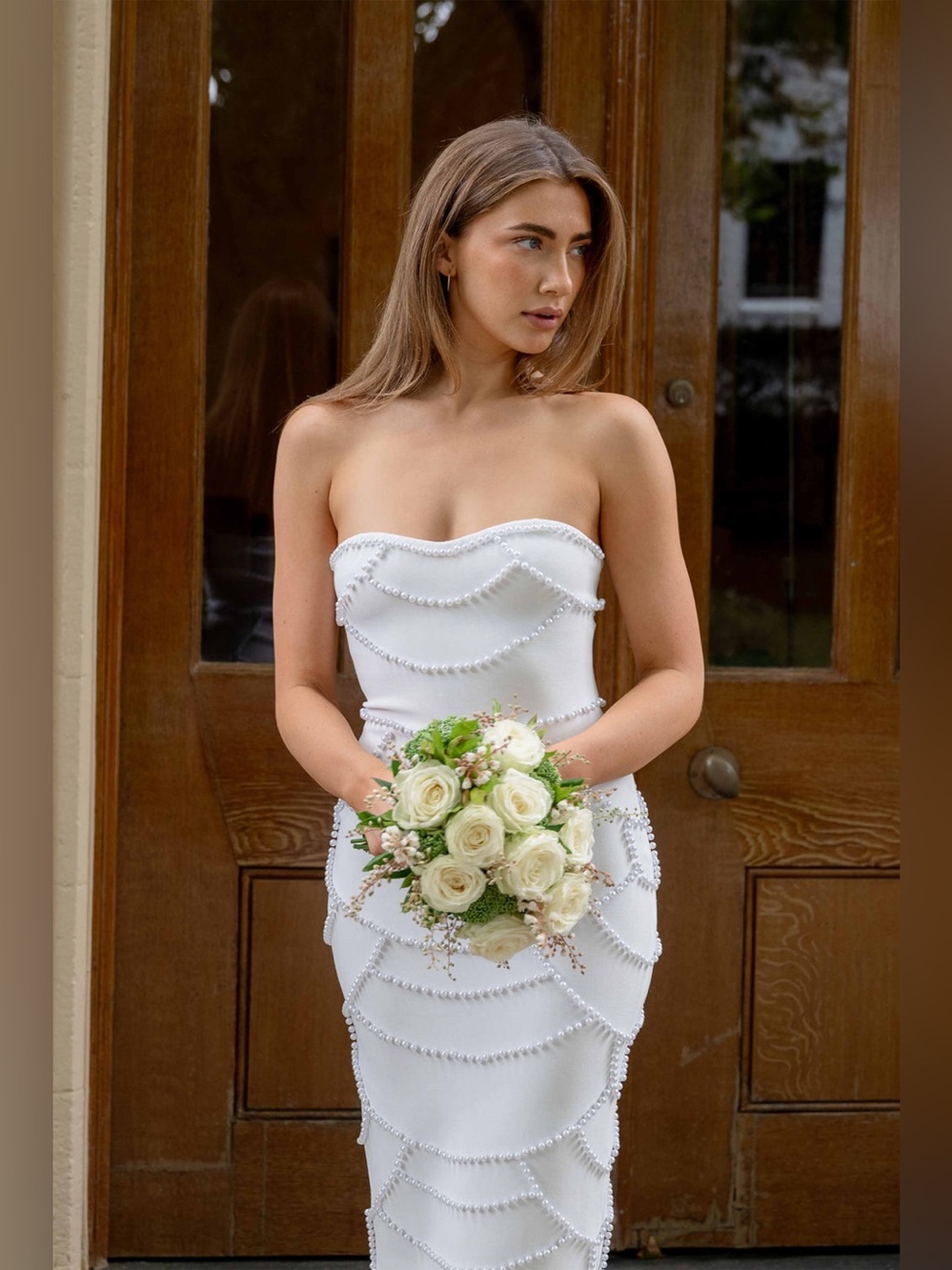 Elliatt Lucine Fitted Gown in White Bridal Shower Wedding Dress size M NWT